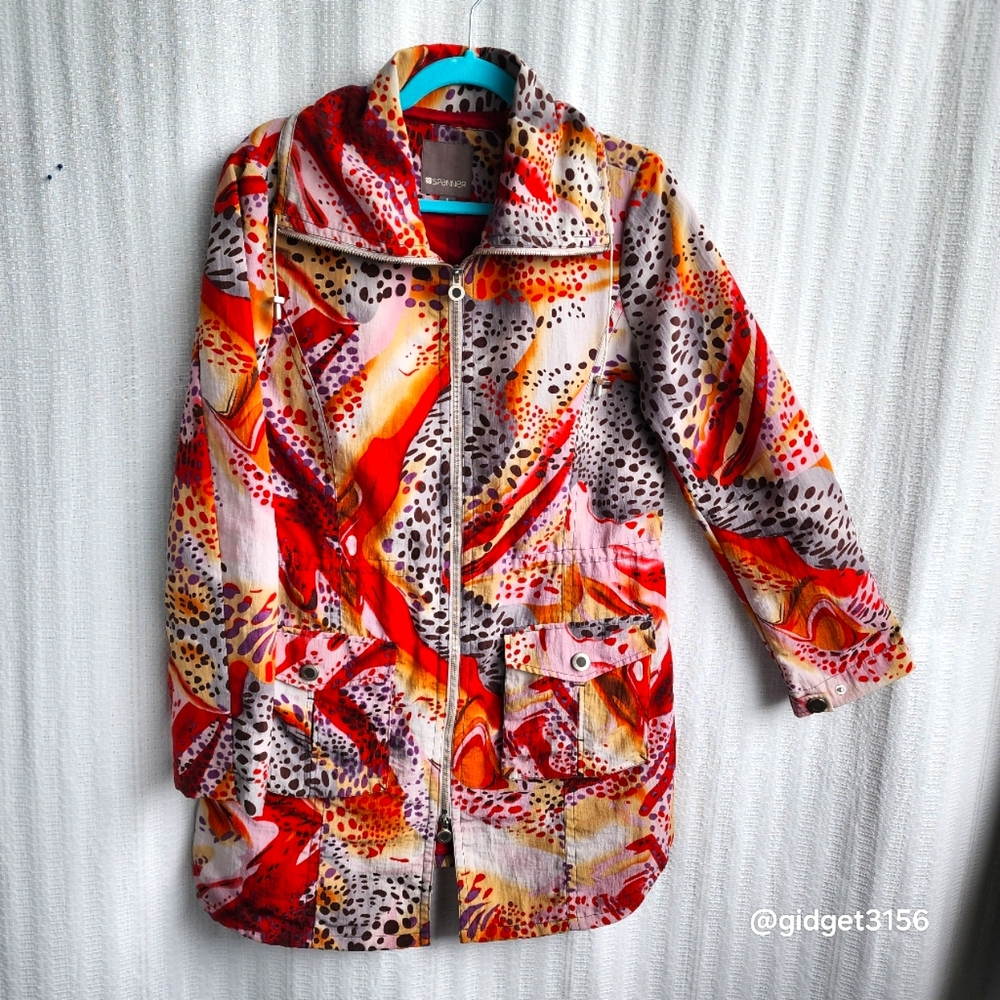 NWOT  MULTI COLOR DUAL ZIPPER RAIN RESISTANT JACKET BY SPANNER - SIZE SMALL